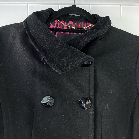 BETSEY JOHNSON Black Wool Pea Coat - Size 8 - Picture 6 of 12